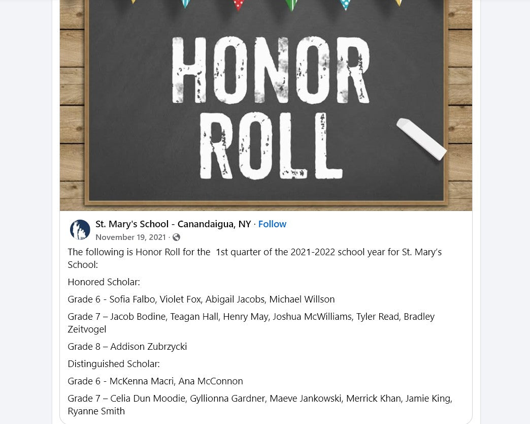 Gyllionna honor roll post