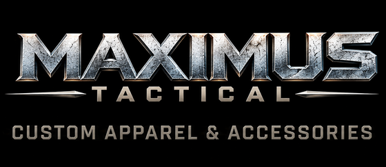 Maximus Tactical logo featuring a metallic Spartan helmet, sword, eagle, and the text MAXIMUS TACTICAL CUSTOM APPAREL &