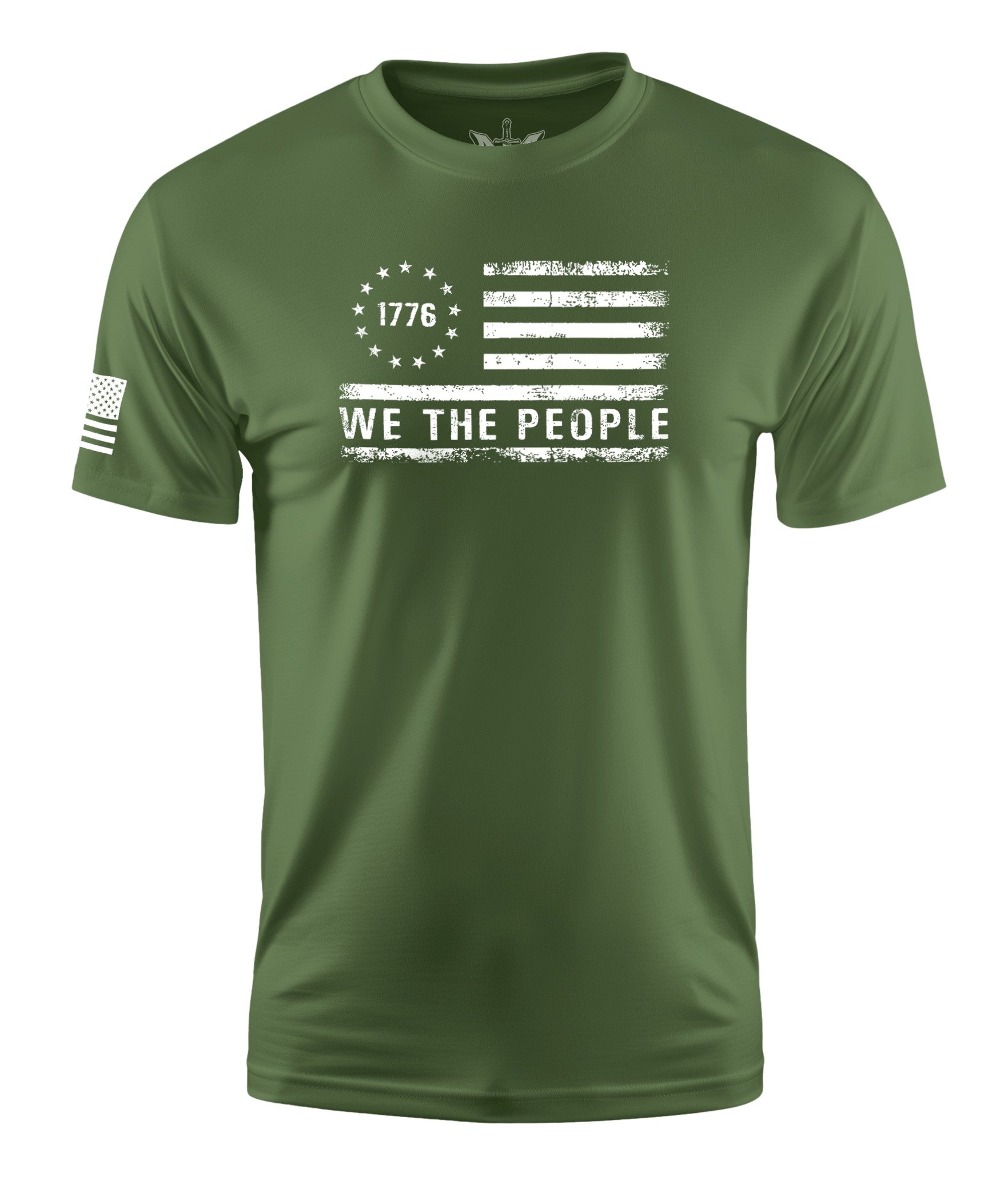 We The People Flag Stressed Short Sleeve Shirt Apparel and Accessories Military Green Cotton